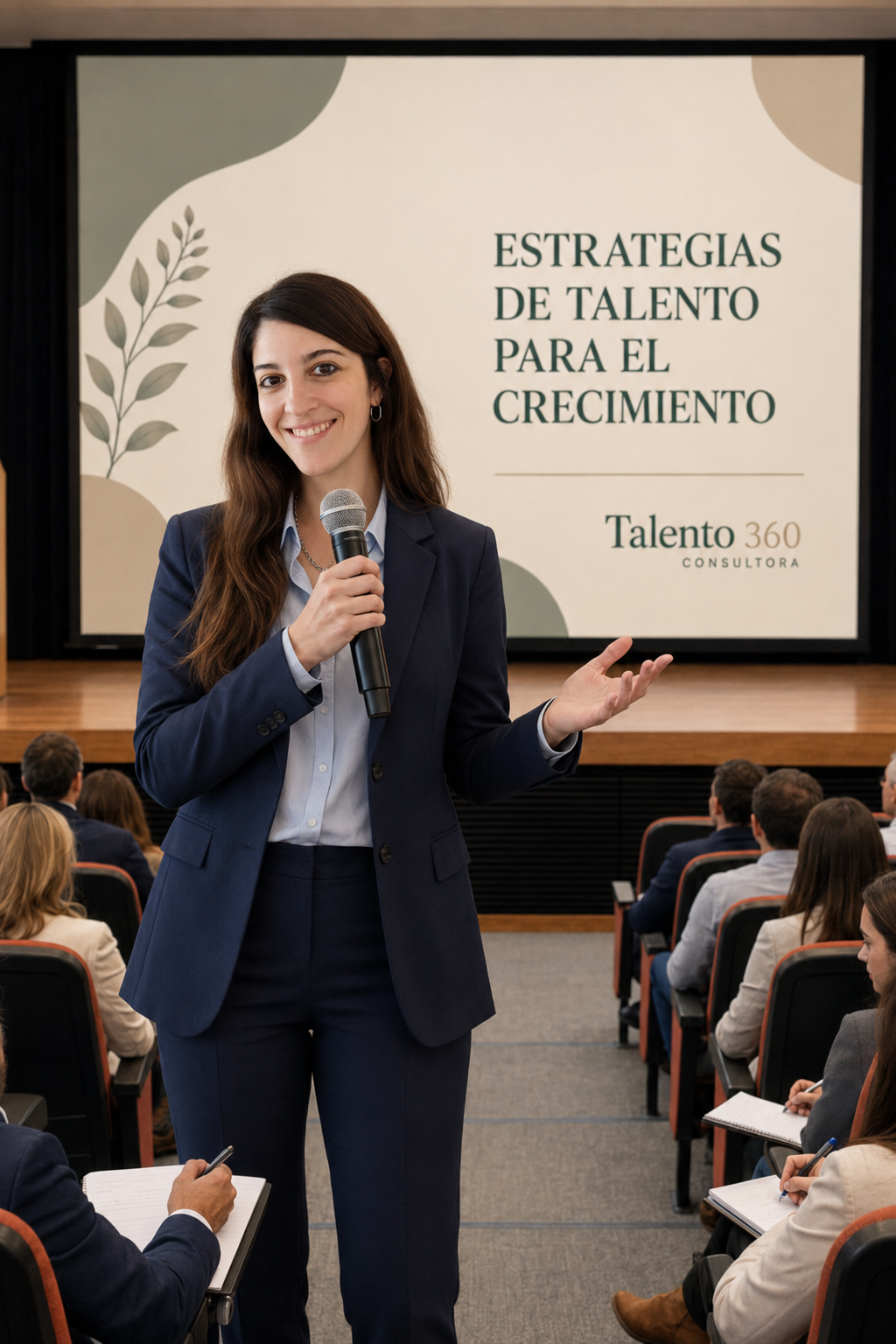 Sabry dando una charla sobre estrategias de talento frente a un público